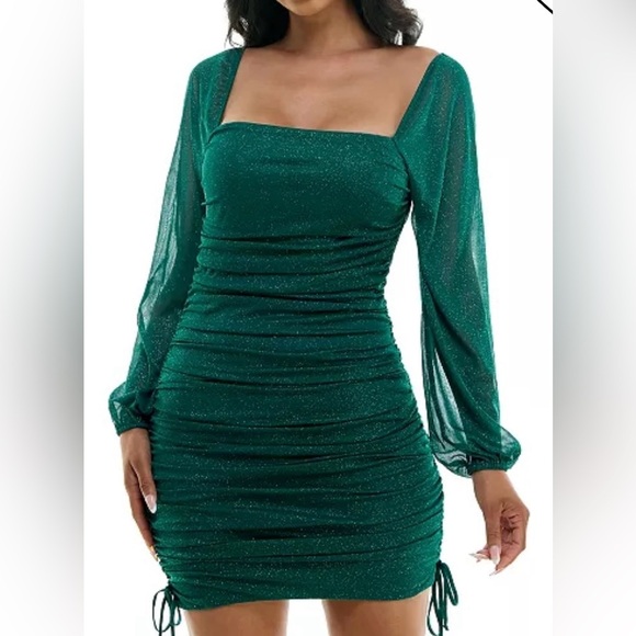 JUMP juniors' Glitter Ruched Mesh Mini Bodycon Dress - Picture 1 of 4